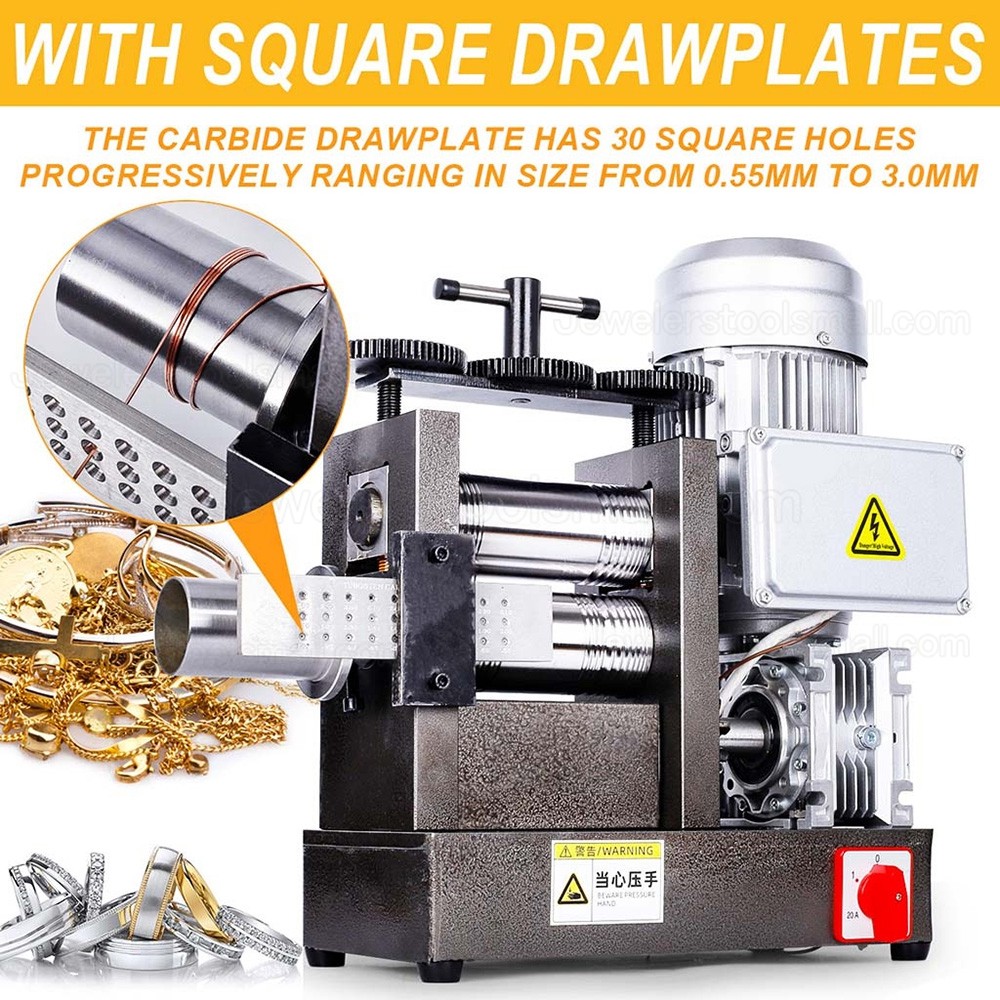 750W 160mm Jewelry Electric Rolling Mill Machine With Square DrawPlates for Metal Sheet and Wire